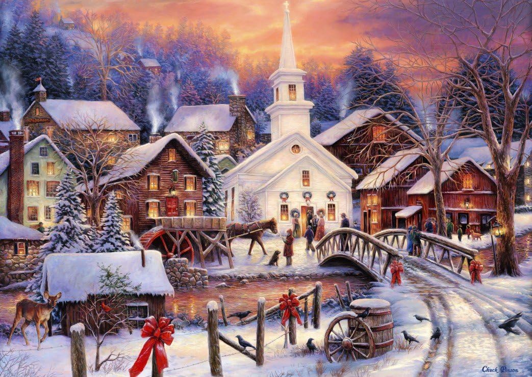 Christmas Village Church 50*70cm(canvas) full round drill(about 40 colors) diamond painting
