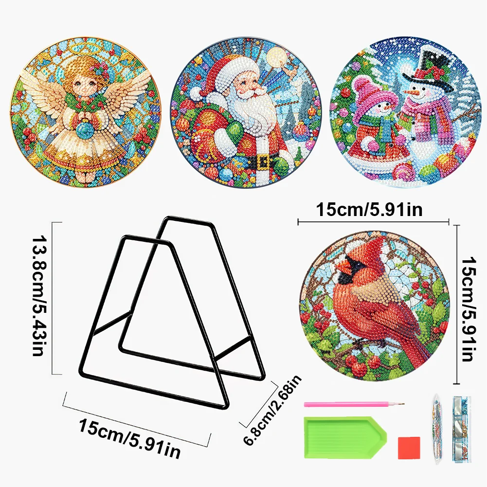 5D DIY 4pcs Christmas Acrylic Diamond Painting Placemats DIY Diamond Dot Kits for Tabletop