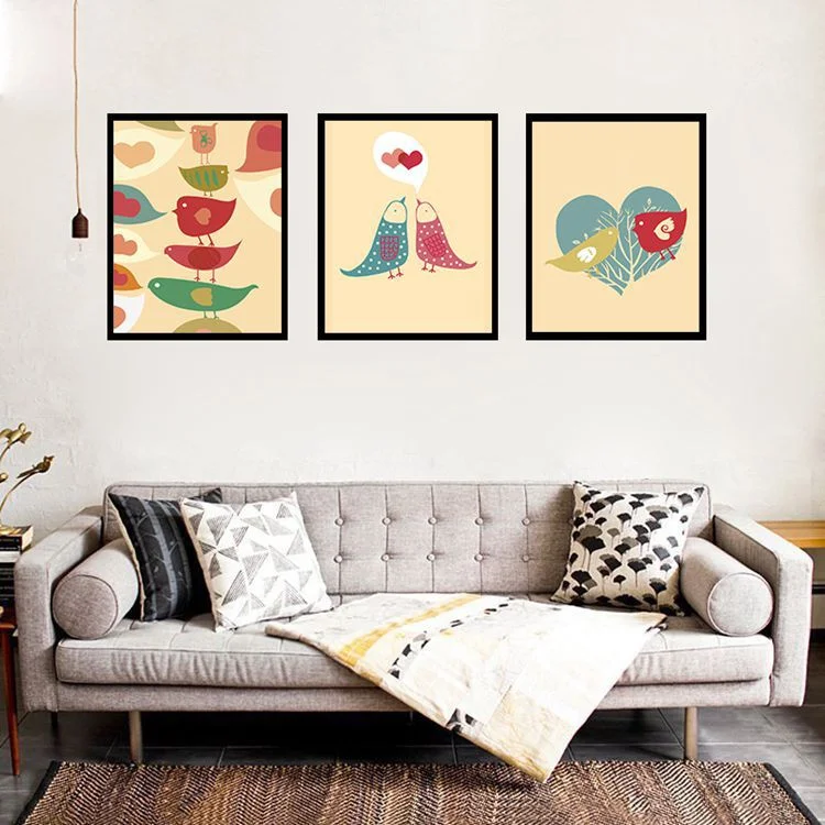 Cartoon Watercolor Bird Canvas Painting Living Room Decorative Painting Sofa Background Wall Bedroom Hanging Painting Wall Art