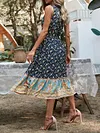 V-Neck Sleeveless Floral Print Split-Front Loose Midi Dress