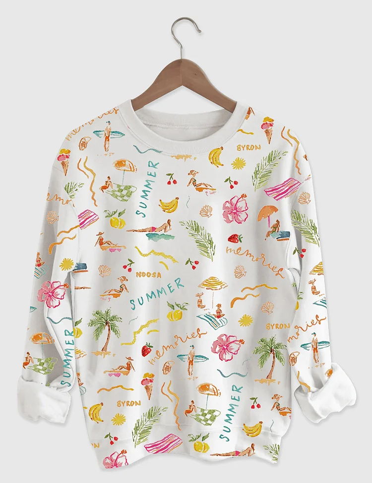Women&rsquo;s Summer Memories Fruity Cocktails Tropical Trees Sandy Beaches Long Sleeve Shirt