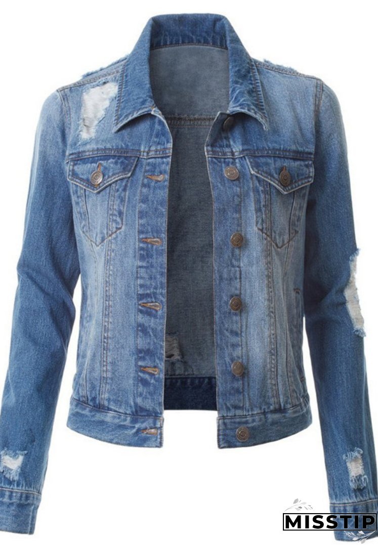 Solid Denim Ripped Winter Outfits Jacket