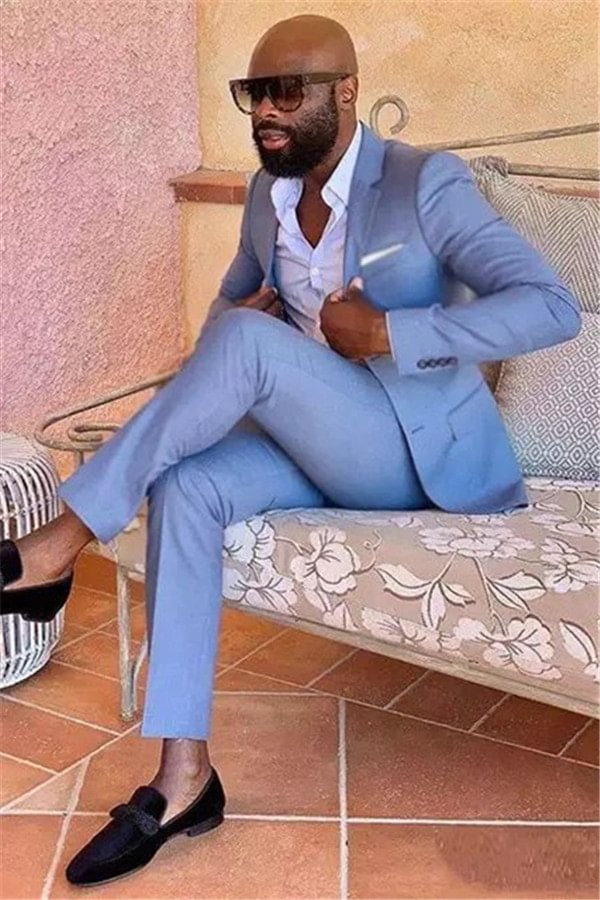 Business Blue Two Pieces Fashion Slim Fit Prom Suits 2022 Online | Ballbellas Ballbellas