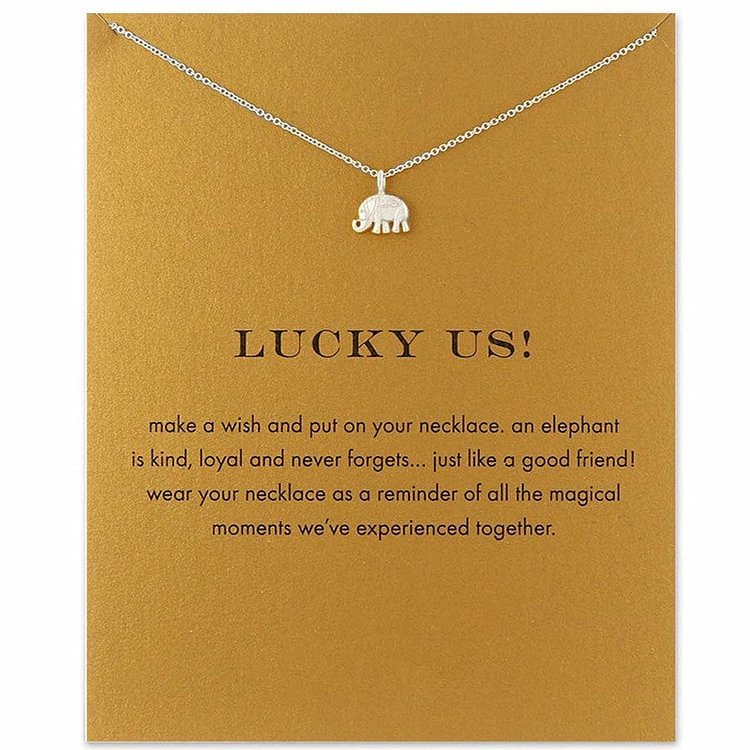 Lucky Us Elephant Card Message Necklace