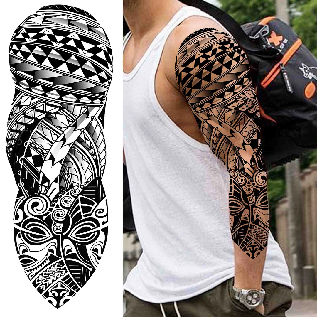 Tribal Maori Temporary Tattoo Sleeve For Men Women Adult Wolf Lion Tattoos Sticker Black Large Turtle Tiki Fake Tatoos Supplies 530-1