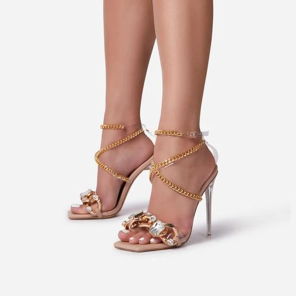 Women's Square Toe Gold Chain Stiletto OBSESSED