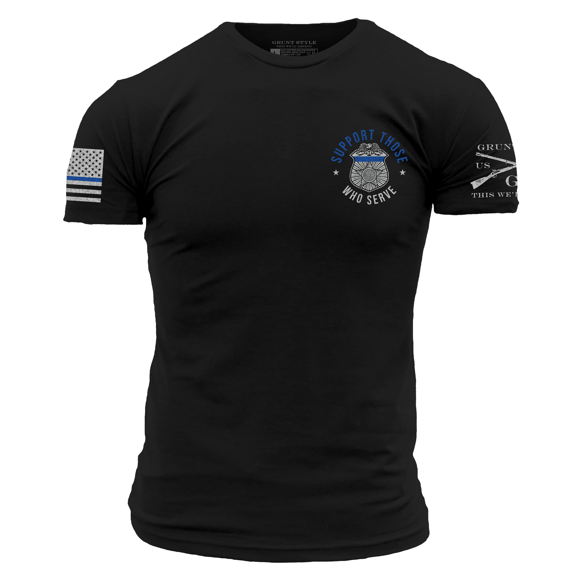 Men's Blue Line Support Those Who Serve T-Shirt - Black