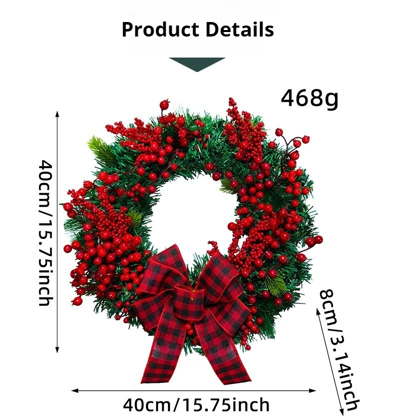 Tegooe Classic Red Plaid Bow Christmas Wreath - 16 Inch