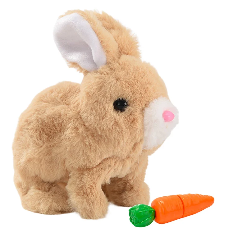 Kids Easter Plush Toy Electric Walk Talk Hopping Bunny Toy with Carrot for Gift
