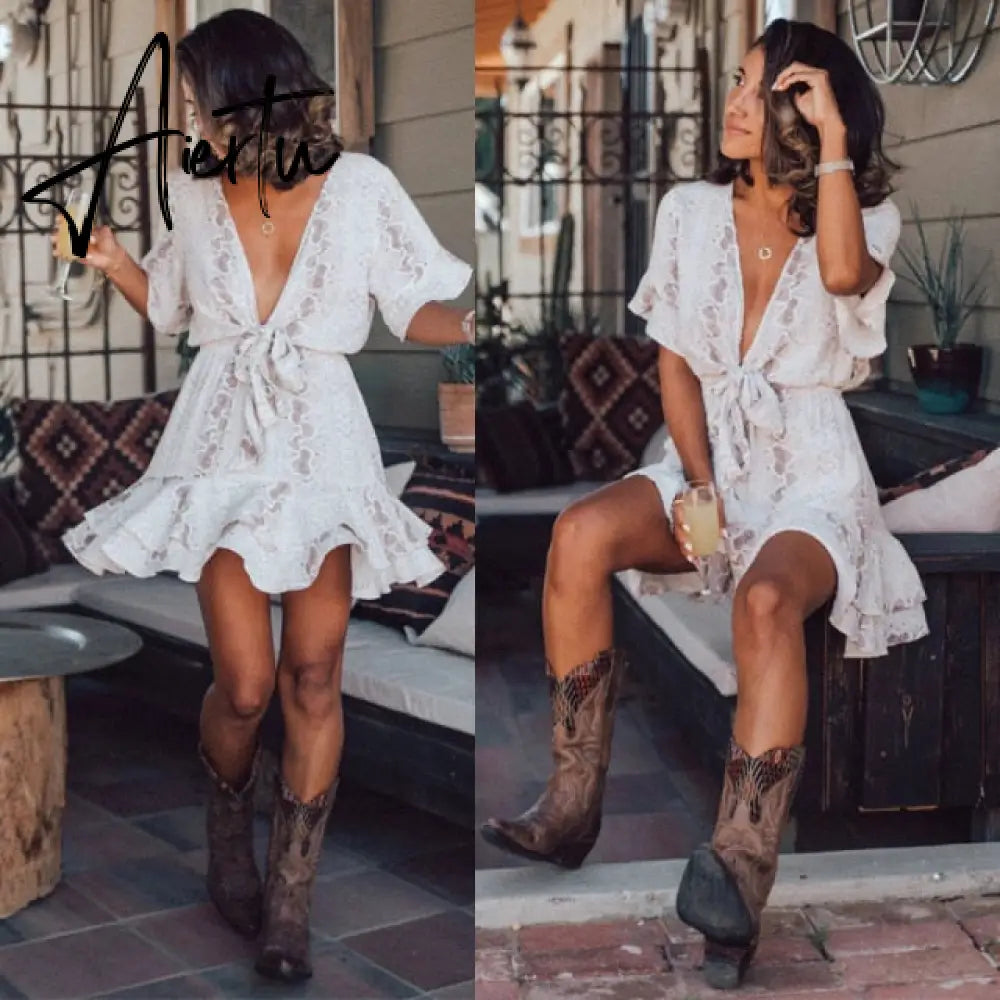 Aiertu Summer Beach Dress Women Casual Cover Up Swimsuit Two Piece Dress Robe Bikini Dresses Chiffon Leopard Cover-ups Beach Dress Aiertu