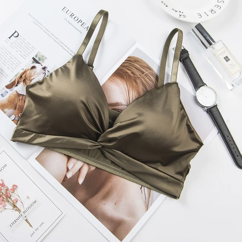 Billionm Sexy French Ice Silk Wrap Chest V-neck Pleated Tube Top Comfortable Wireless Female Bralette 2022