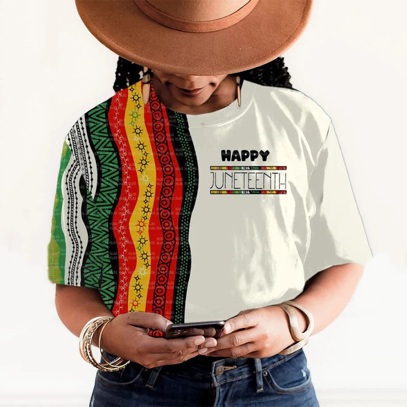 Comstylish Women's Black Juneteenth Casual Printed T-Shirt