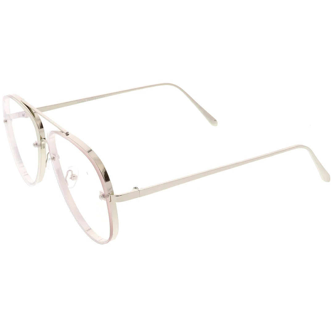 Classic Metal Aviator Eyeglasses Crossbar Slim Arms Teardrop Clear Flat Lens 58mm
