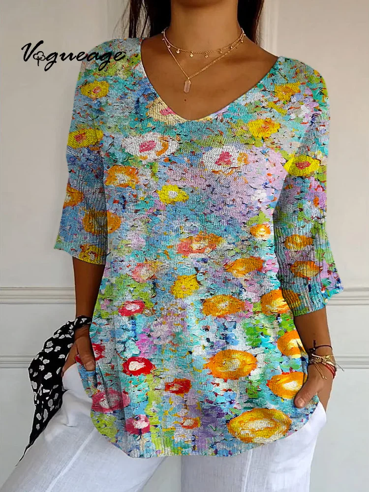 Bright Cheerful And Gentle Flowers Printed Knitted Sweater