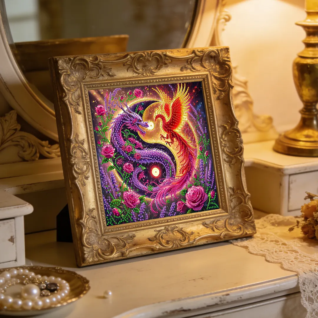 Dragon and Phoenix Yin Yang Bagua Special Shaped 5D DIY Partial Drill Diamond Painting Kits for Adults Beginners Home Decor Diamonds Paintings Gem Art 30x30cm