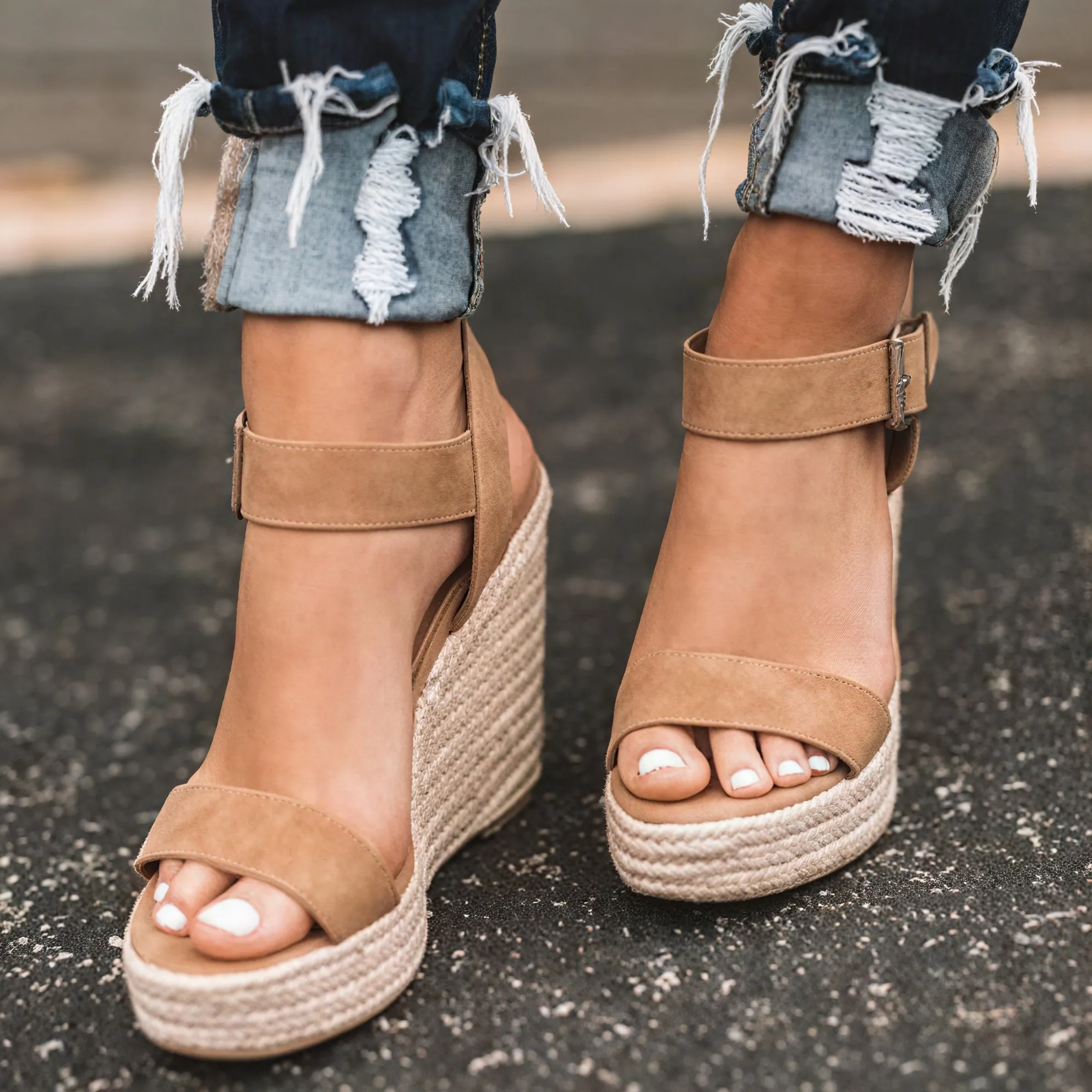 Damen Keilabsatz Sandalen – Offene Spitze, Knöchelriemen, Espadrille-Sohle-82714-68f3783a-b027-4f83-882c-f98cdc7b19d2