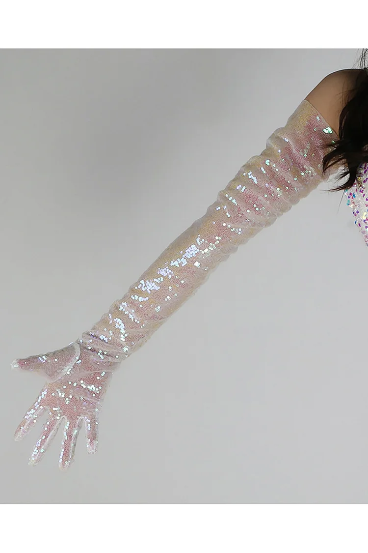 Sequin Embroidery Lace Mesh Long Finger Gloves
