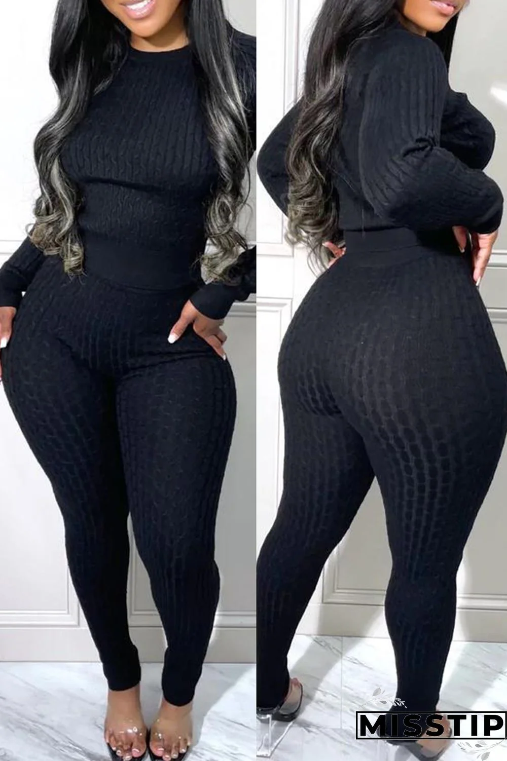 Rose Red Fashion Casual Solid Patchwork O Neck Long Sleeve Two Pieces