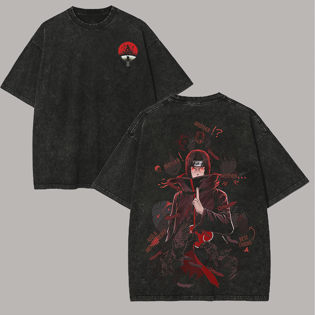 Uchiha Itachi Naruto Printed Unisex Washed T-Shirt