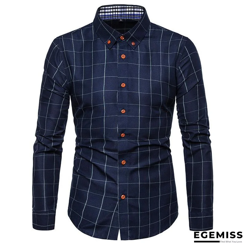 Spring/Autumn Mens Long Sleeve Plaid Cotton Shirts | EGEMISS