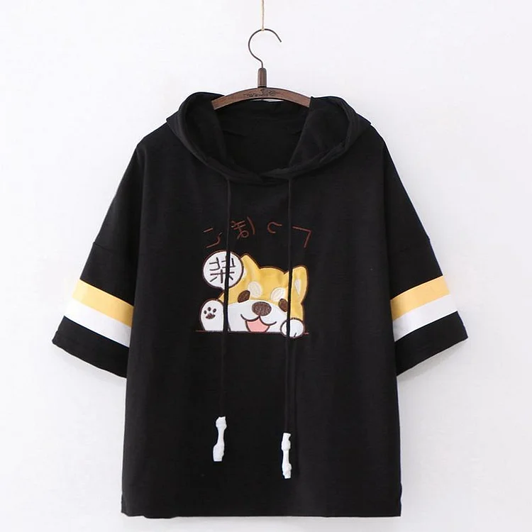 Japanese Shiba Inu Embroidery Drawstring T-shirt - Modakawa Modakawa