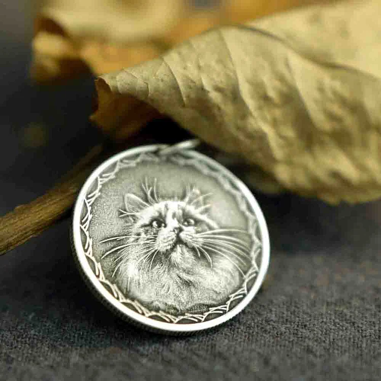 Pet Commemorative Vintage Engraved Photo 999 Fine Silver Coin 1