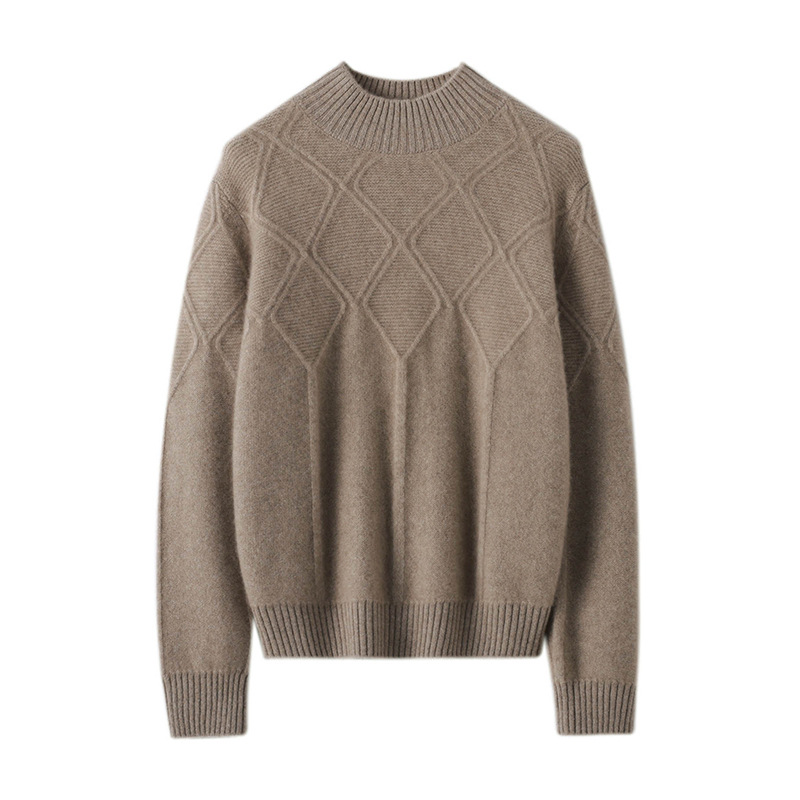 Pull en cachemire à carreaux diamant pour femme- SOIE PLUS
