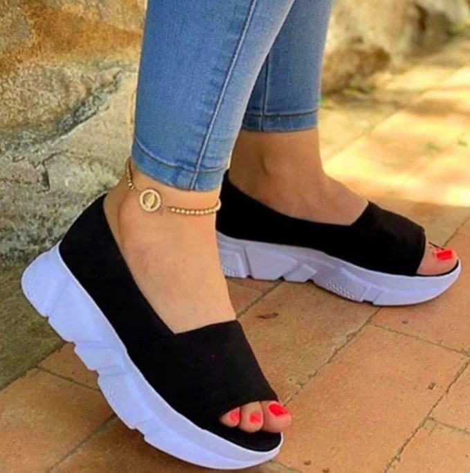 Qengg Women Vulcanize Shoes Comfort Casual Outdoor Light Beach Sandals Fish Mouth Fashion Platform Wedges Zapatillas De Mujer