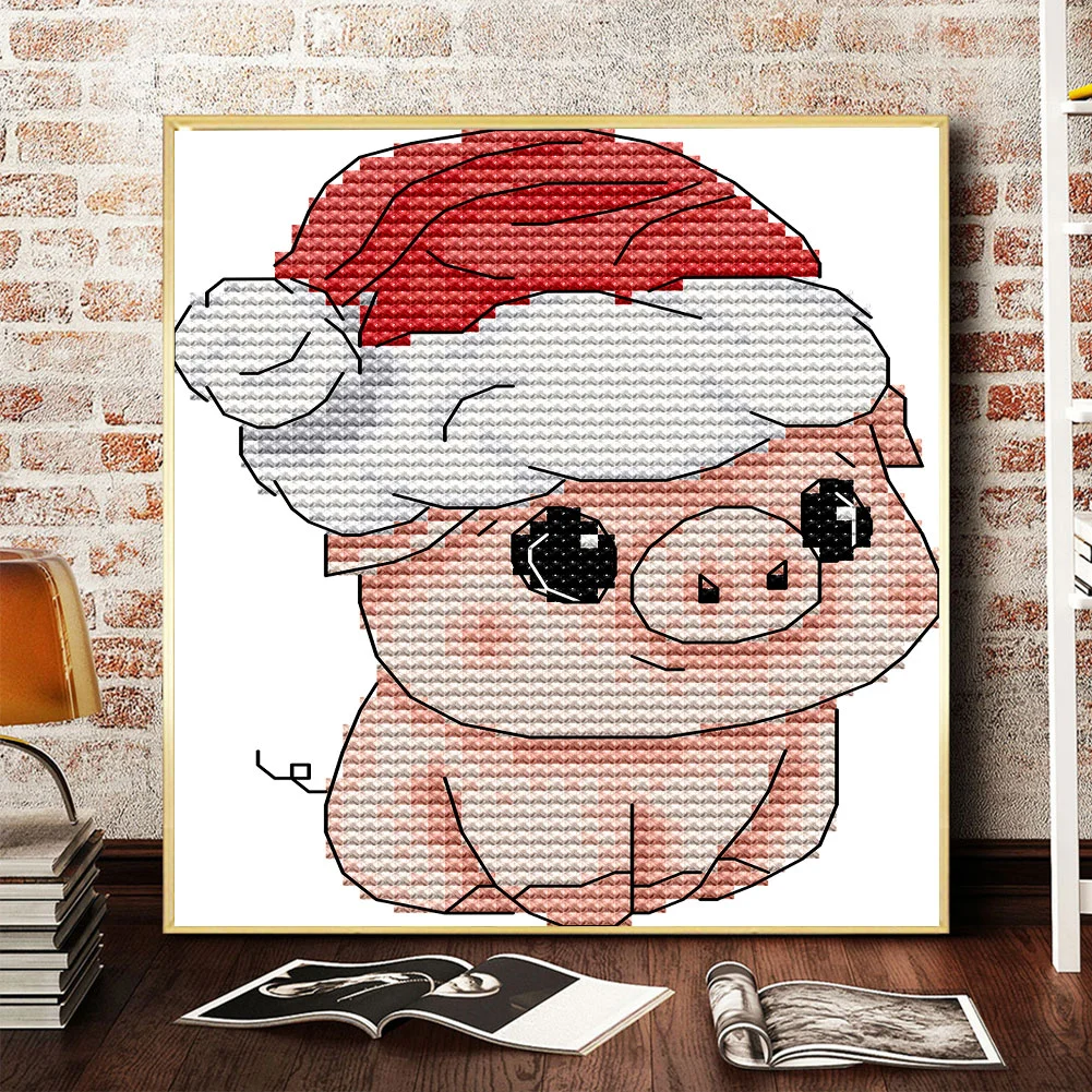 14CT Partial Printed Cross Stitch - Christmas Pig(13*15cm)