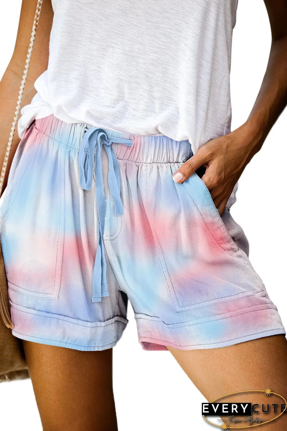 Multicolor Print Drawstring Casual Elastic Waist Pocketed Shorts