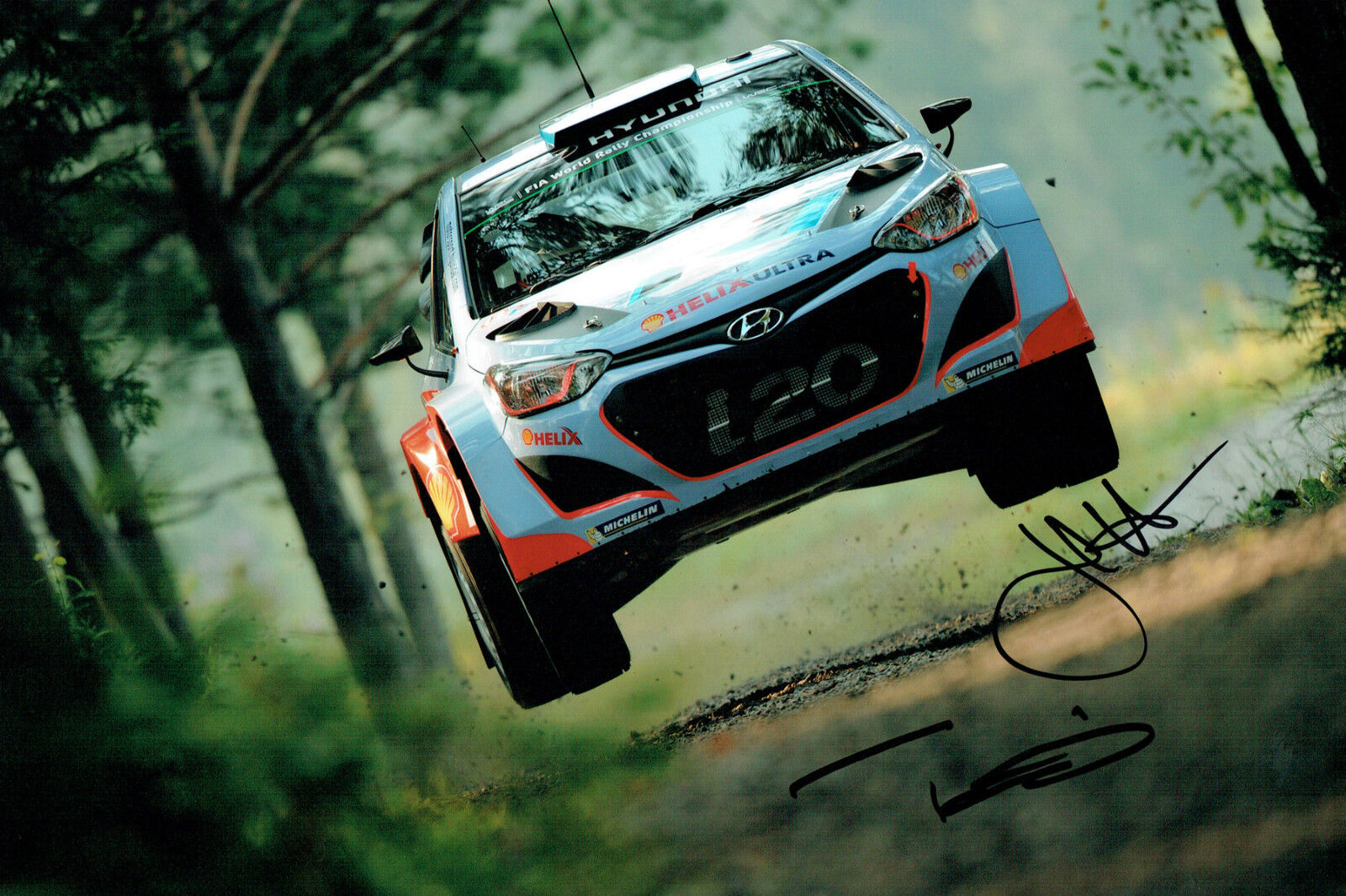 Juho HANNINEN & Tomi TUAMINEN WRC SIGNED AUTOGRAPH 12x8 Hyundai Photo Poster painting AFTAL COA