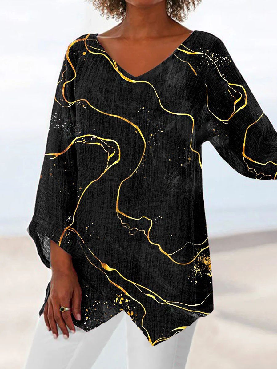Women Long Sleeve V-neck Graphic Floral Printed Top
