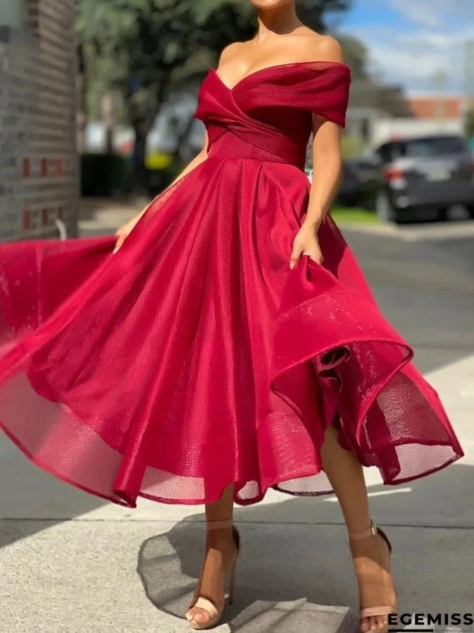 Women's Dresses Solid One Word Collar Slim Fit Dress | EGEMISS