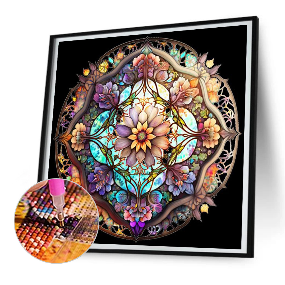  Diamond Painting DIY 5D Special Shape Rhinestones, ABEUTY  Kaleidoscope Purple Mandela Flowers, Partial Drill Crystal Diamond Art Kits