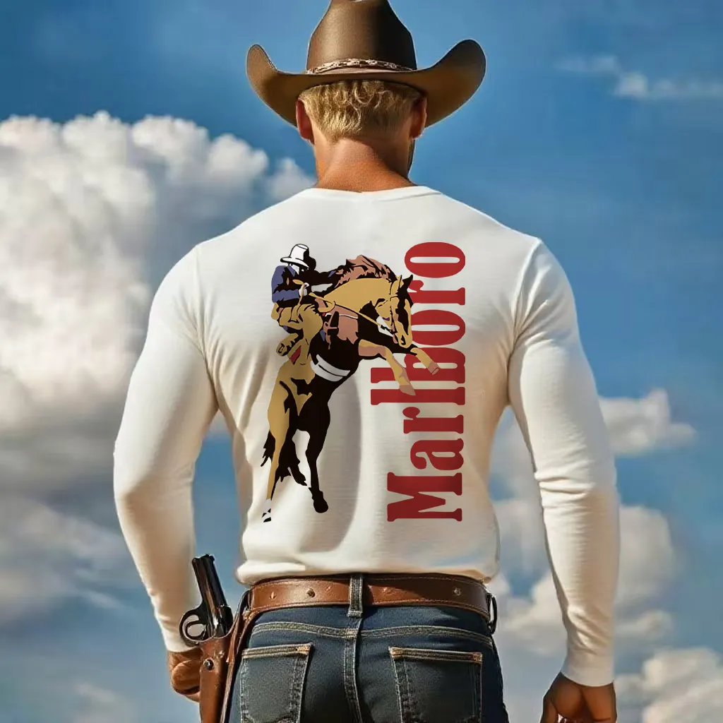 Stylish Western Cowboy Long Sleeve Henley Shirt