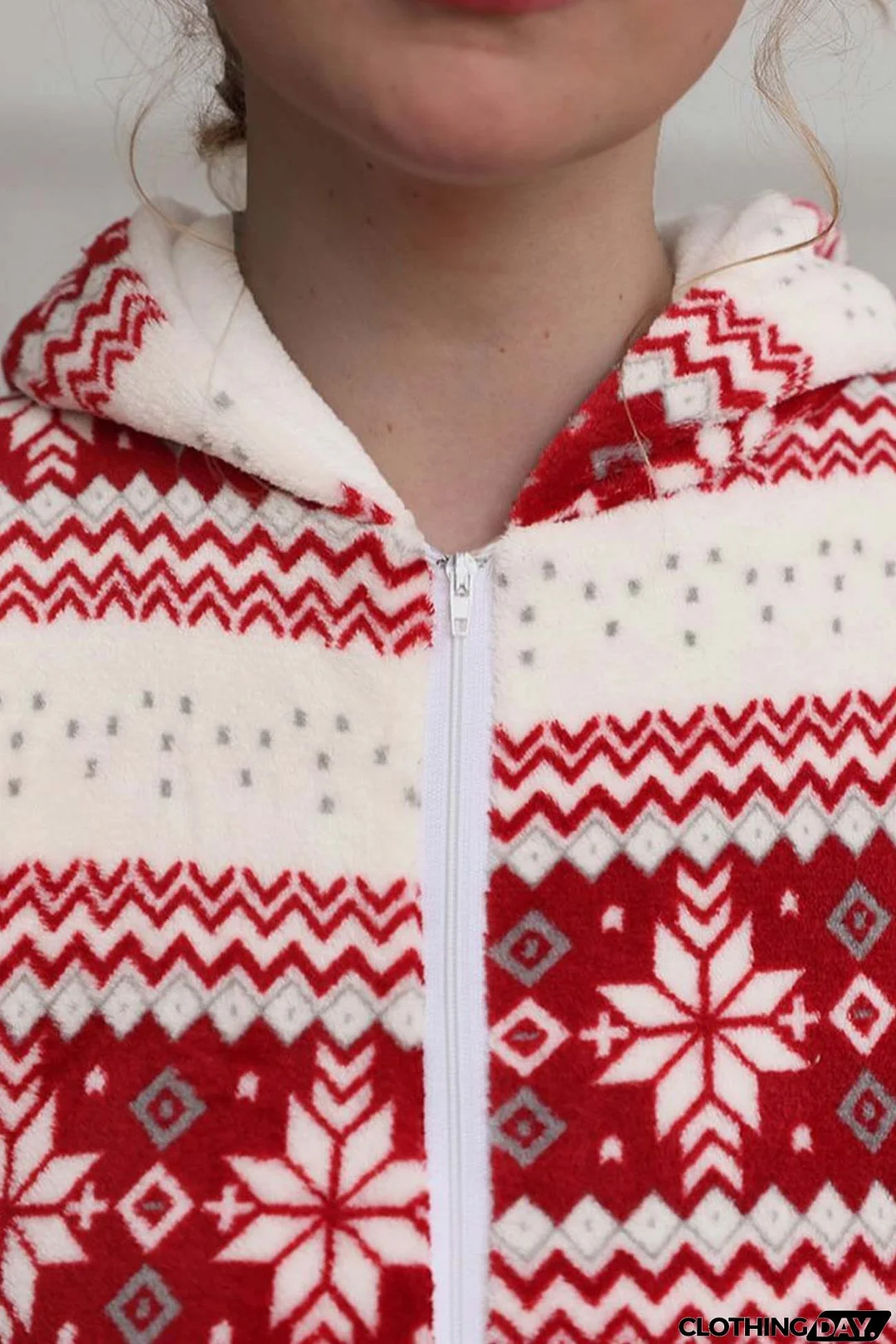 Christmas Printed Zipper Hooded Jumpsuits