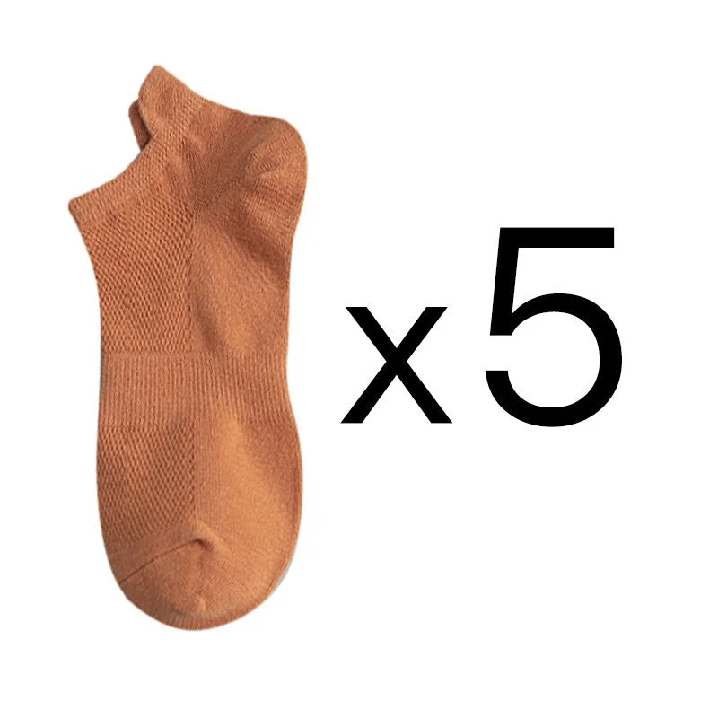 5 Pairs Women Socks Breathable Sports Socks Pack Solid Color Comfortable Cotton Novelty Mesh White Fashion Street Ankle Sock Set