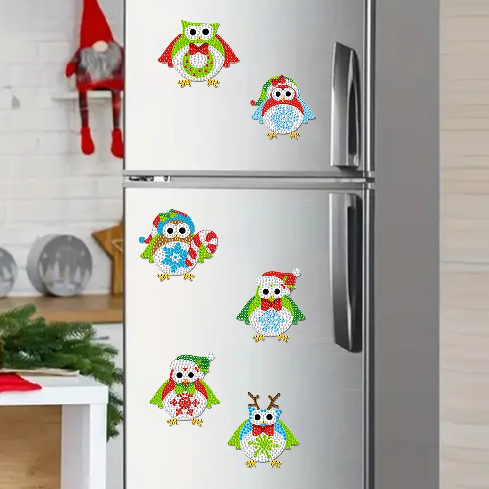 6Pcs Acrylic Owl Diamond Painting Art Fridge Magnet for Fridge Whiteboards