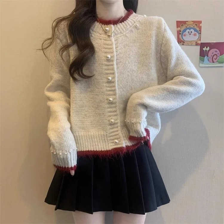 Athvotar Athvotar With A Soft Glutinous Nail Beads Color Short Cardigan Knitted Sweater Women's Spring And Autumn New Loose Chic Top