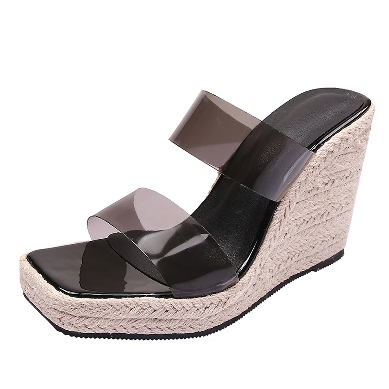Wongn Wongn Summer Wedge Platform High Heel One-Line Sandals Female Grass Hemp Rope Bottom Large Size Shoes Female