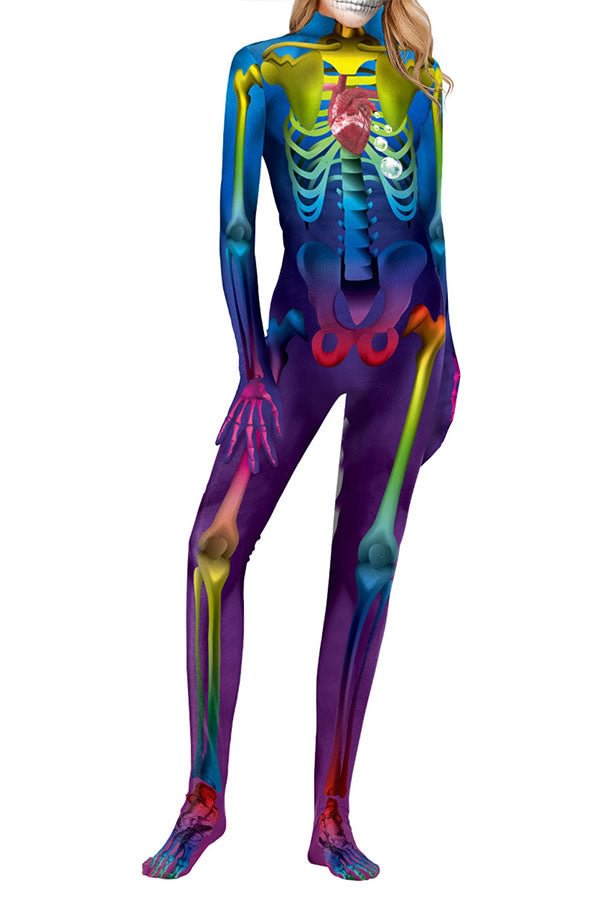 Color Skeleton Bodysuit Halloween Costume-elleschic