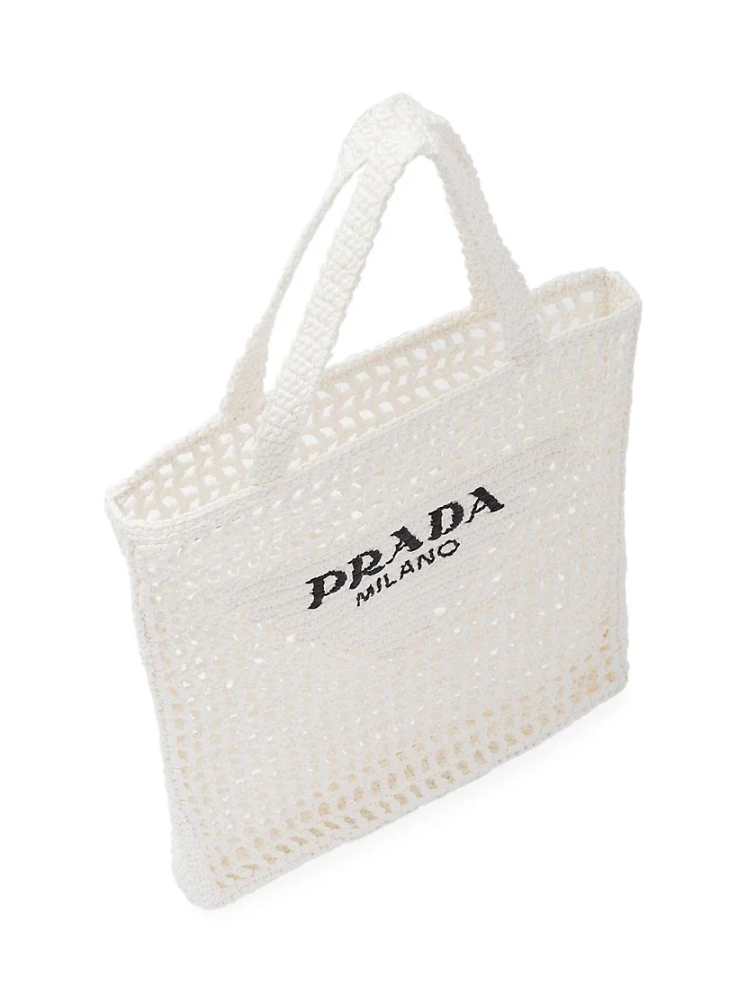 Prada Raffia Tote Bag white