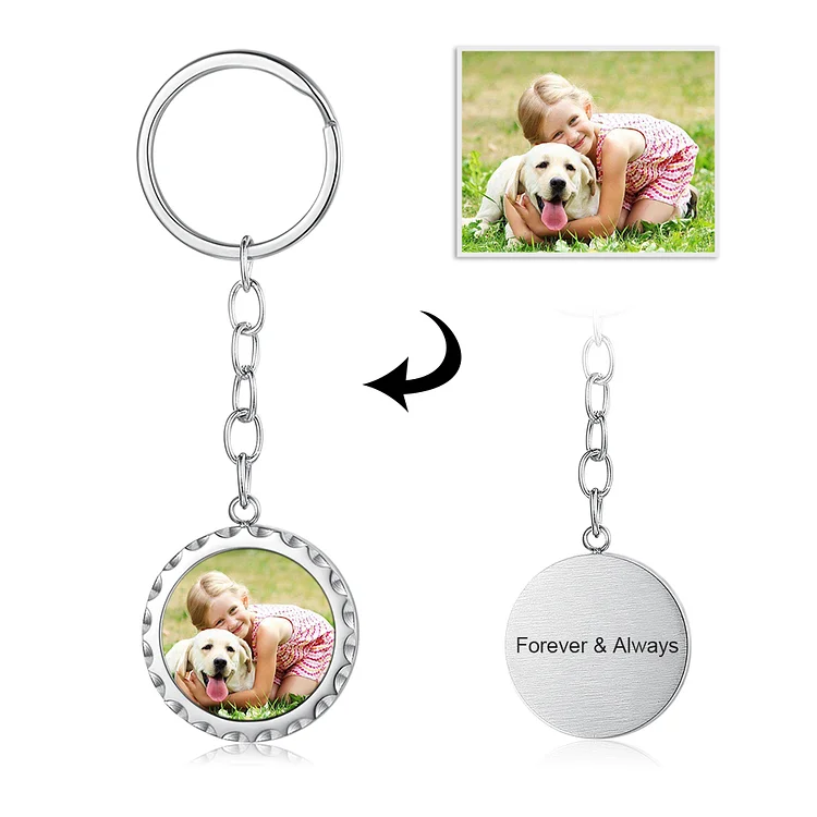 Custom Photo Keychain Round Pendant with Engraving Personalized Gift