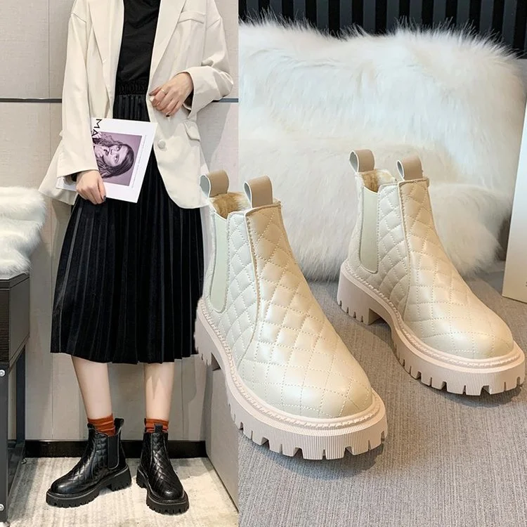 Boots Women's 2021 Winter Fashion Plus Velvet Platform Martin Boots Casual Snow Boots Non Slip Chelsea Boots Botines Mujer