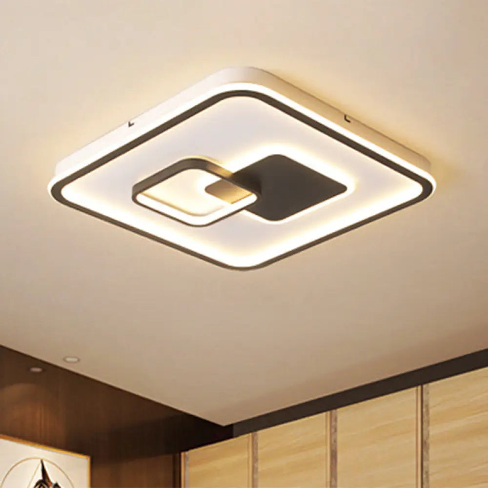 Led Bedroom Ceiling Mounted Fixture - Modern Black Flush Light With Square Acrylic Shade White/Warm