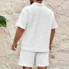 Men's Casual Waffle-Knit Solid-Color Polo Shirt & Tracksuit Set by Inlyline