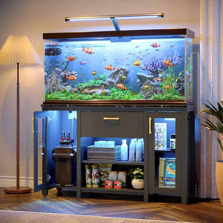 Bestier 55- 75 Gallon Fish Tank Stand Metal Aquarium Stand with Cabinet& Power Outlets,Black
