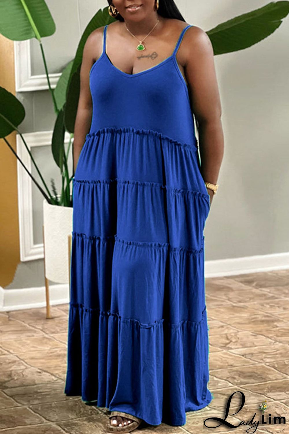 Green Casual Solid Patchwork Pearl Spaghetti Strap Sling Dress Plus Size Dresses