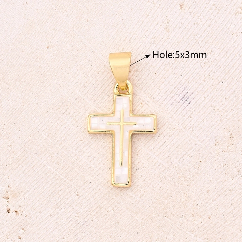 1 Pc/Package 18.5×12.5mm 19×12.5mm 35x20mm Hole 3~3.9mm 5x3mm 9x5mm Copper Shell Zircon 18K Gold Plated Cross Polished Jewelry Accessories Pendant