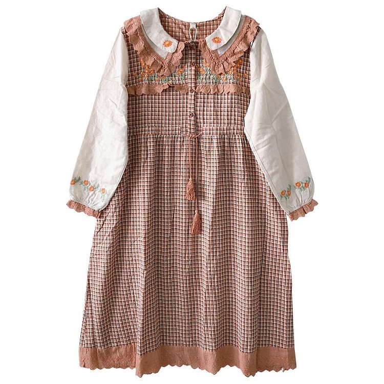 Queenfunky cottagecore style Vintage Countrycore Plaid Dress QueenFunky